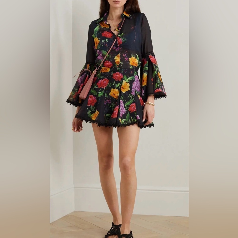 CHARO RUIZ IBIZA Aster Guipure Lace-Trimmed Floral Cotton-Blend Size XS VGUC